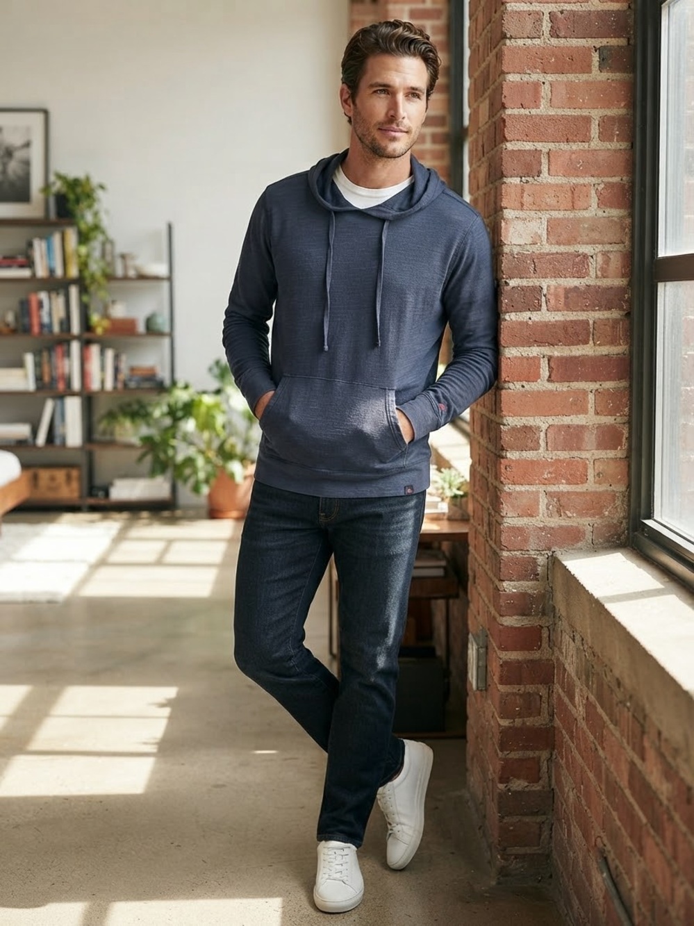 Faherty Sunwashed Organic Cotton Navy Blue Lightweight Slub Jersey Pullover Sz S